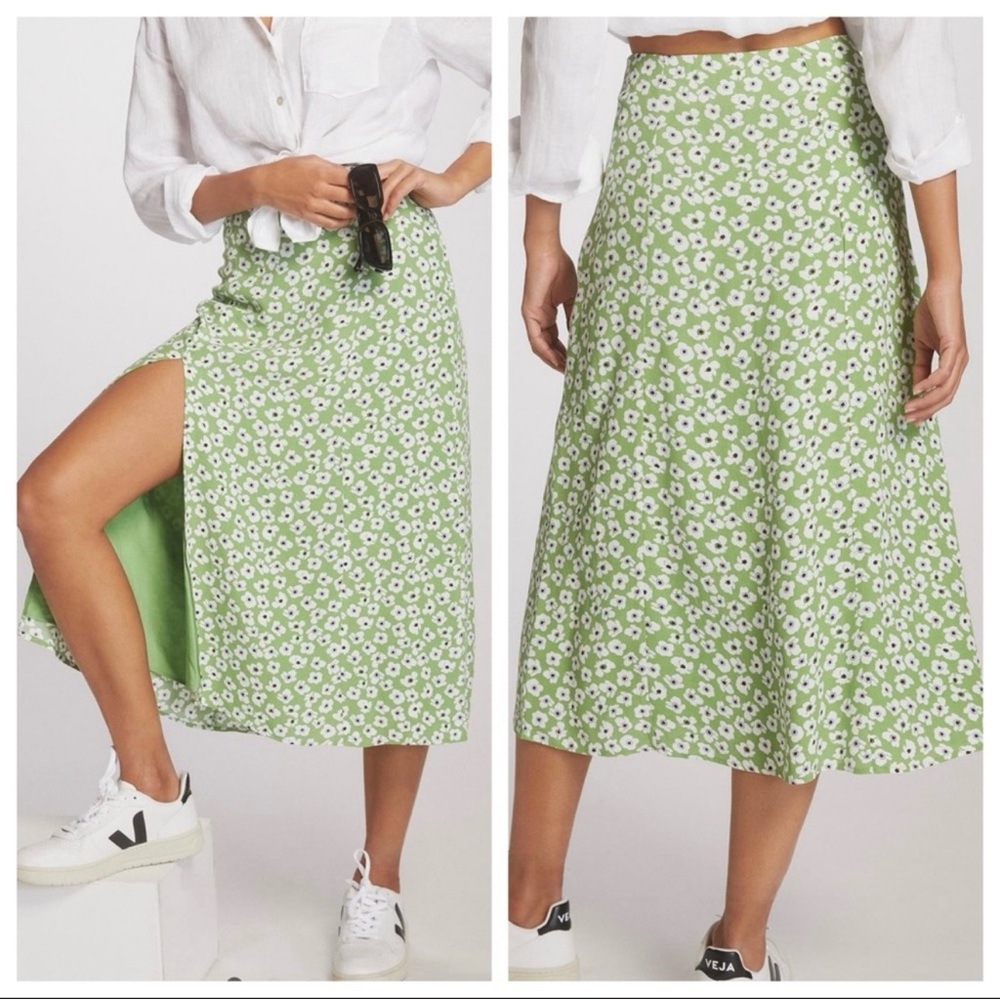Maeve Green Floral Side Slit Midi Skirt - Anthropologie